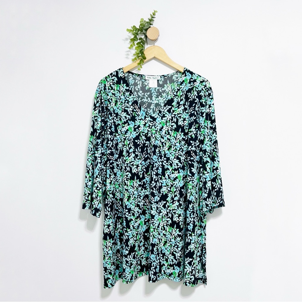 Ulla Popken Green Black Floral Stretch Lagenlook Tunic